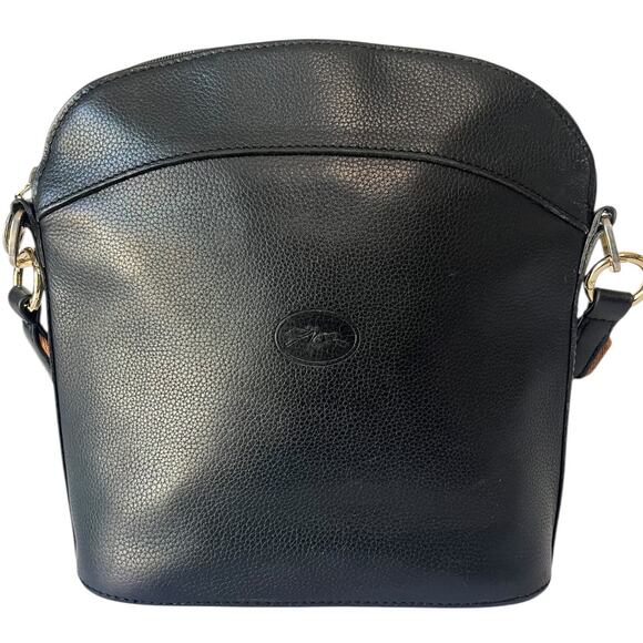 Longchamp Handbags - Longchamp Vintage Le Foulonné Black Leather Crossbody Bag Y2K 2000s Era France